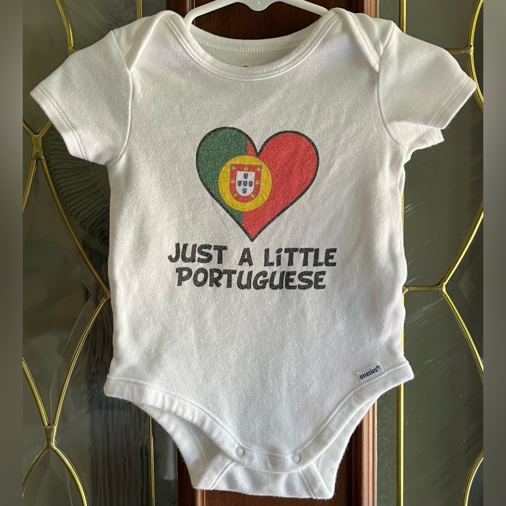 Just a Little Portuguese Portugal Flag Cotton Shortsleeve Onesie Unisex Size 12M